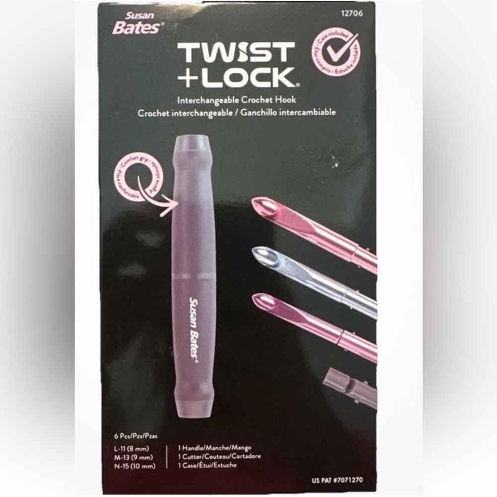 Susan Bates Twist + Lock Interchangeable Crochet Hook Set - Black and Pink